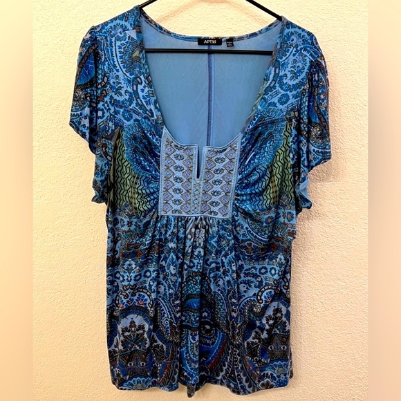 Apt. 9 Multi Color Blue Black Scoop Neck Top Size 1X - Picture 1 of 4